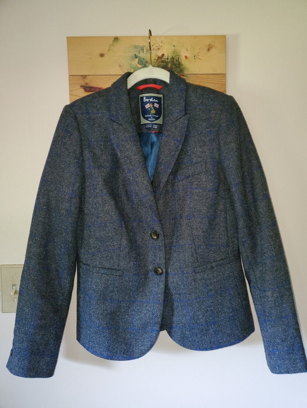 Boden Women's Tweed Blazer Gray & Blue Windowpane, Size 10R - Picture 4 of 15